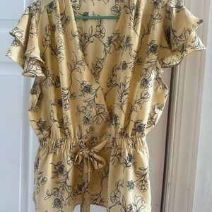 Sweet Rain Floral Wrap Blouse - Yellow and Black